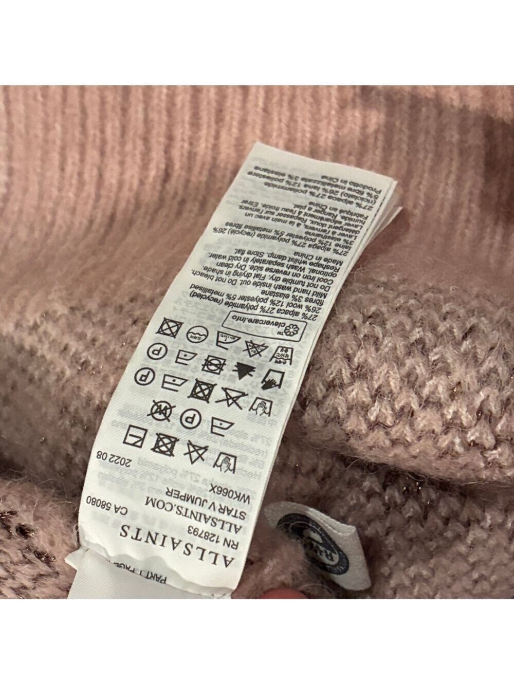 All Saints Star V-Neck Oversized Sweater in Pashmina Pink - Size Medium - Picture 16 of 16